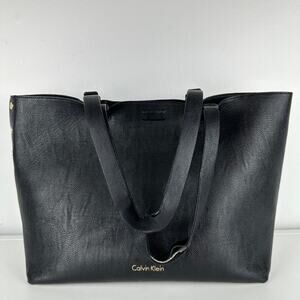 Calvin Klein Womens Soft Pebbled Leather Studded Large Black Weekend Tote Bag